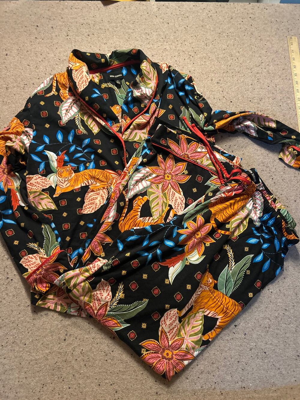 Room Service Boho Maximalist Notch Collar Pajama Set Large Tiger Soft